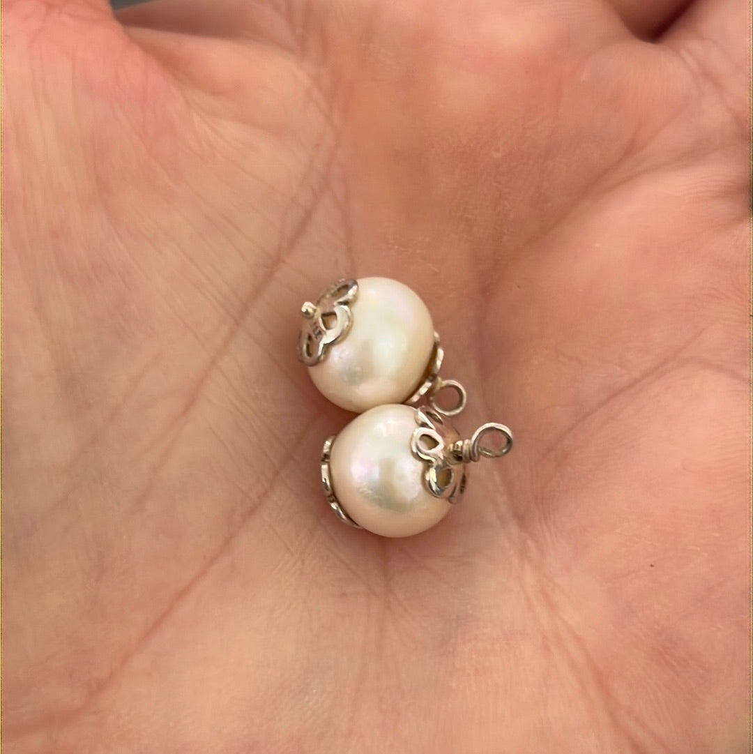 Genuine Pandora RARE and HTF Compose Pearl Dangle Flower Earring Charms