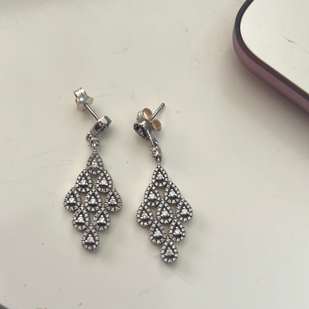Genuine Pandora Sparkling Teardrop Chandelier Pave Dangle Earrings