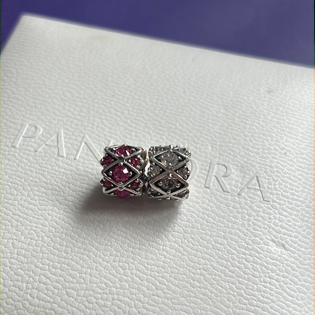 Genuine Chamilia Pink & Clear Sparkle Pave Charms PAIR