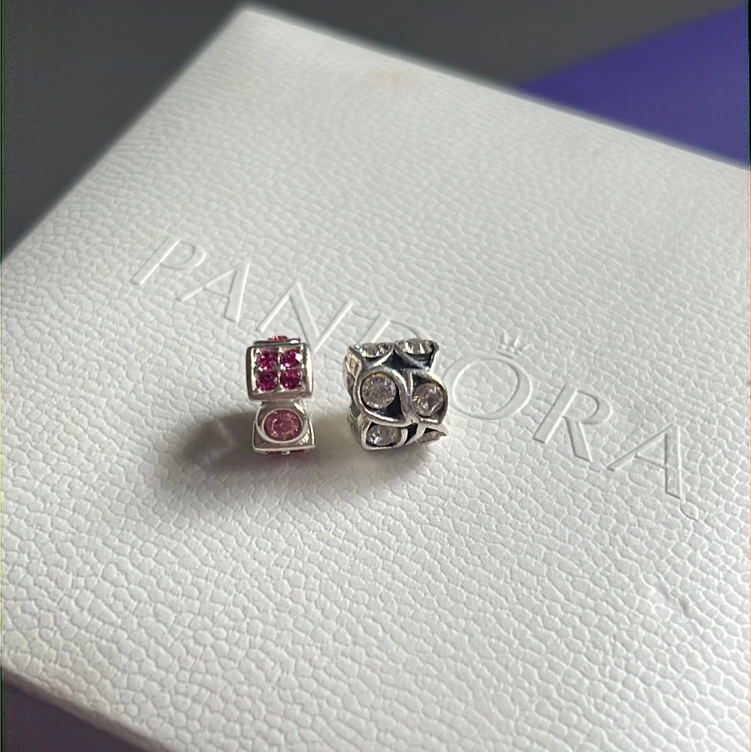 Genuine Chamilia Pink & Clear Sparkle Pave Charms PAIR