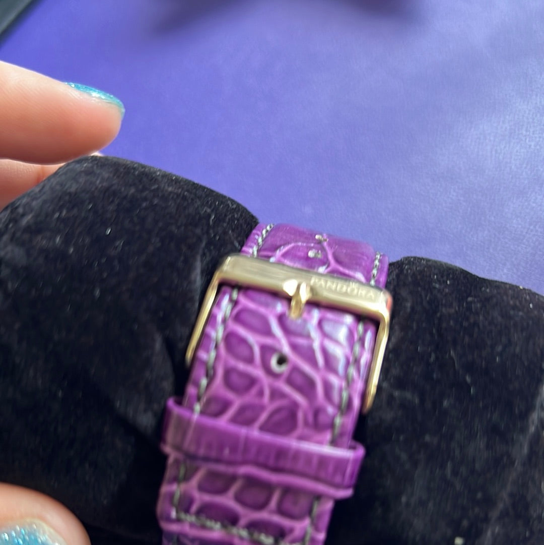 Genuine Pandora Gold Hardware Watch with Purple Leather Strap Perfect