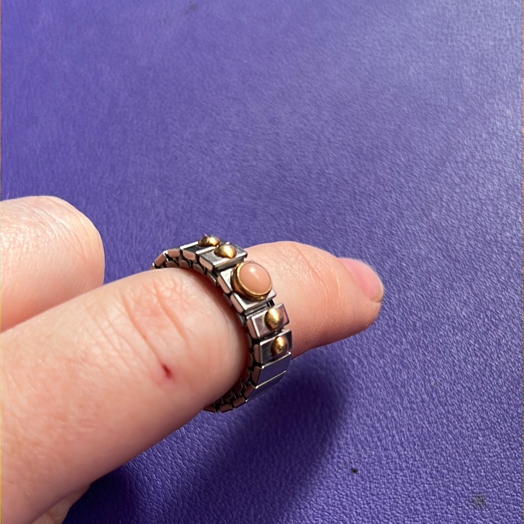 Genuine Nomination Silver Link Stretch Ring Two Tone Pink Opal Stone