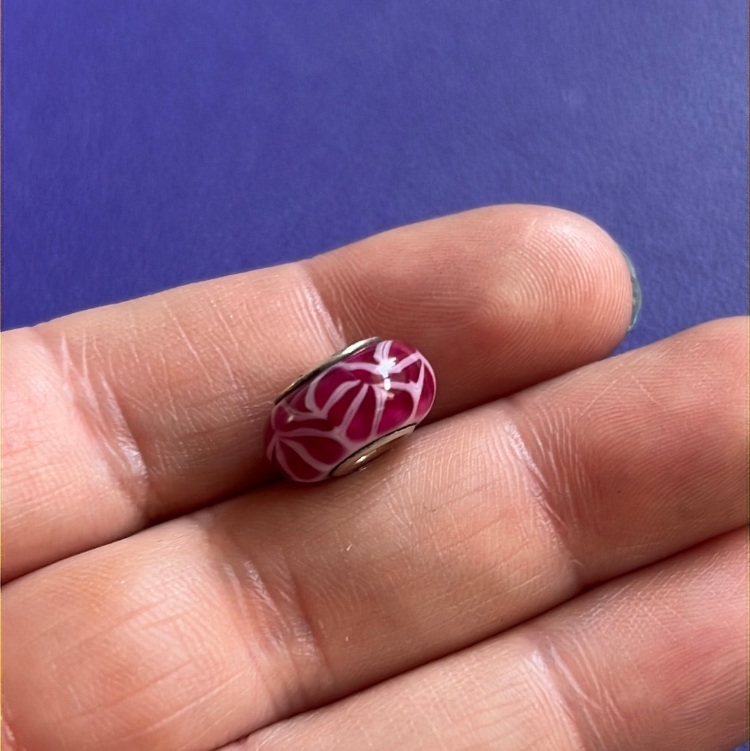 Genuine Chamilia Pink Glass Murano With Light Pink Swirl Charm