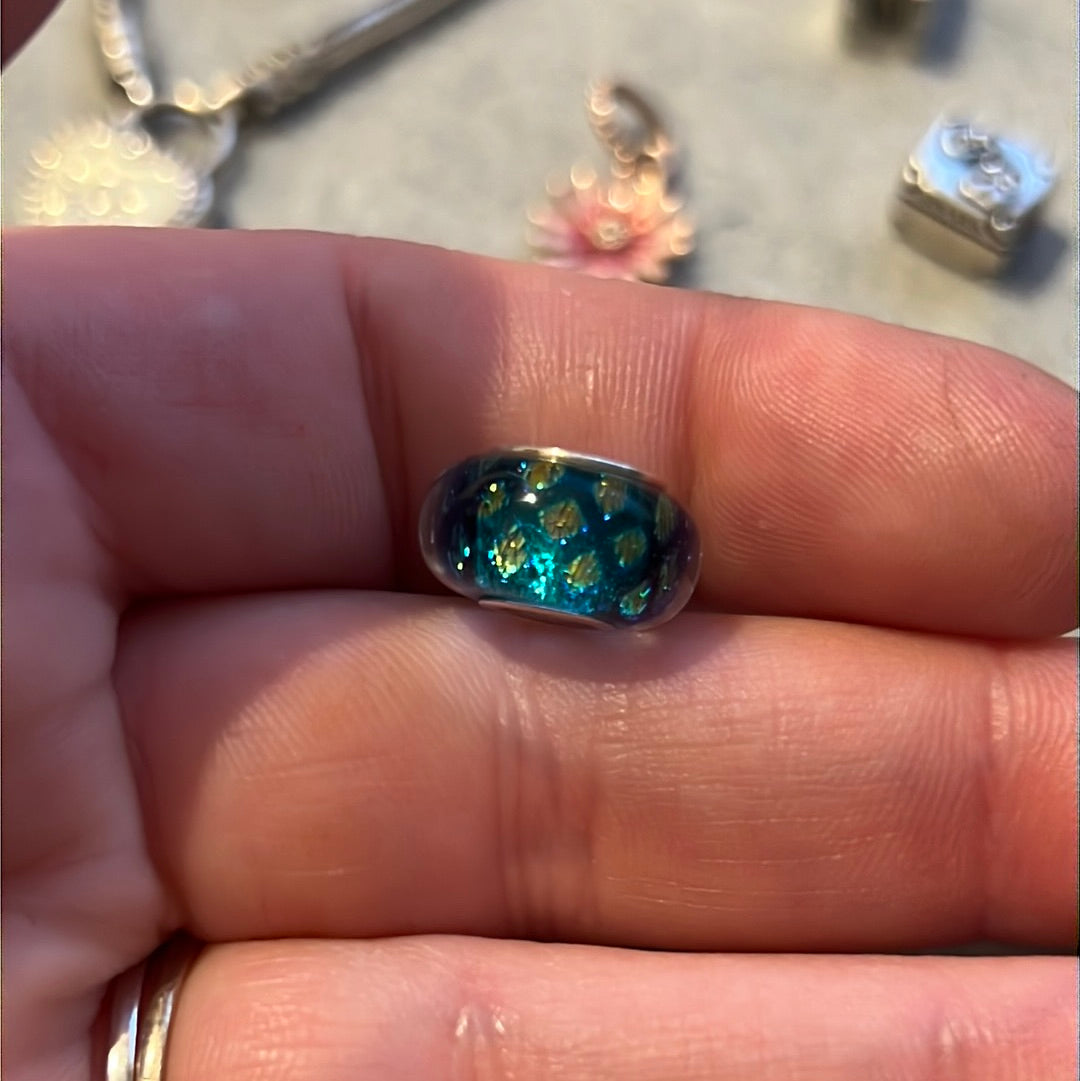 Genuine Chamilia Murano - Blue, Turquoise and Gold Mermaid Shimmer BEAUTIFUL
