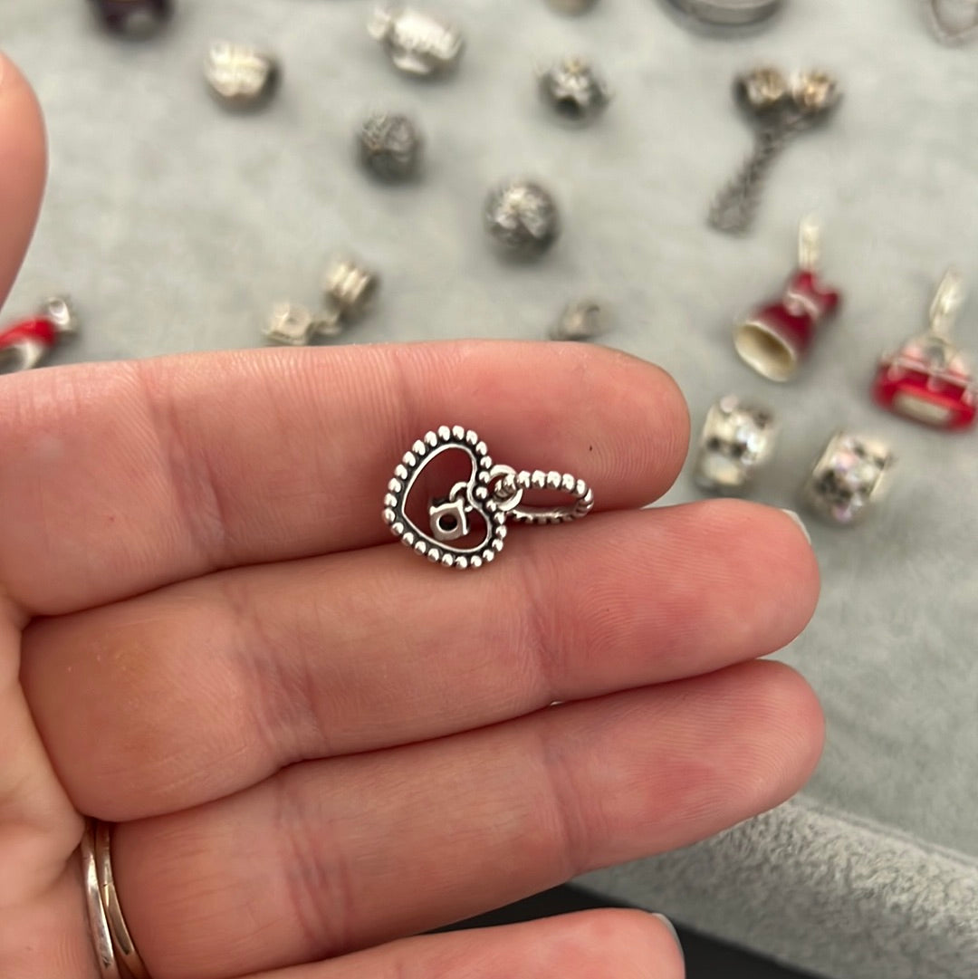 Genuine Pandora Grey Birthstone Beaded Heart Dangle