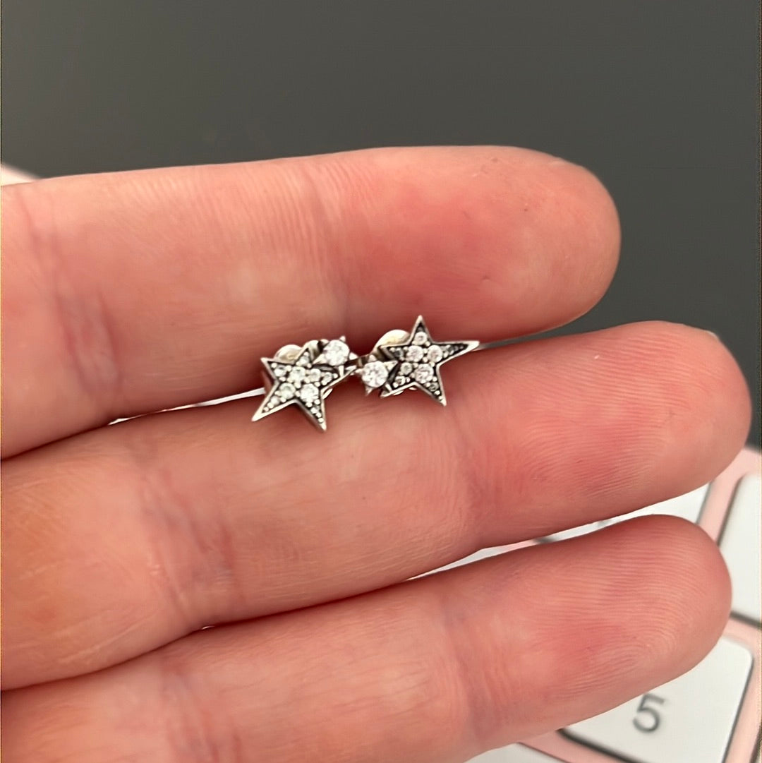 Genuine Pandora Asymmetrical Star Pave Earrings Studs