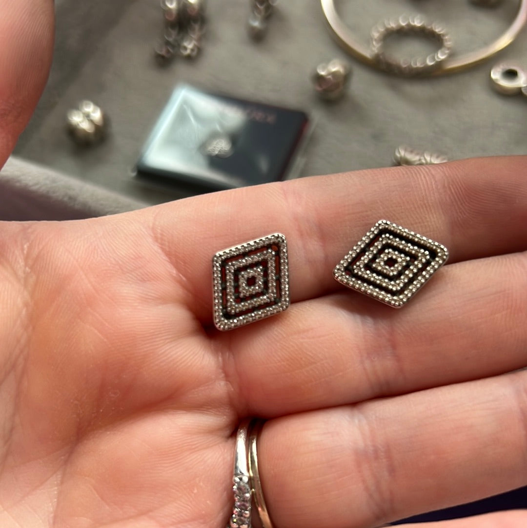 Genuine Pandora Pave Geometric Lines Earrings