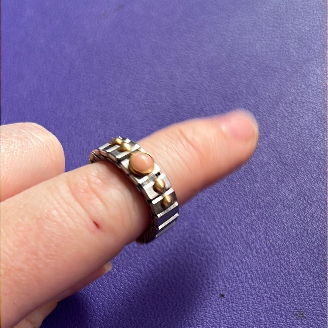 Genuine Nomination Silver Link Stretch Ring Two Tone Pink Opal Stone