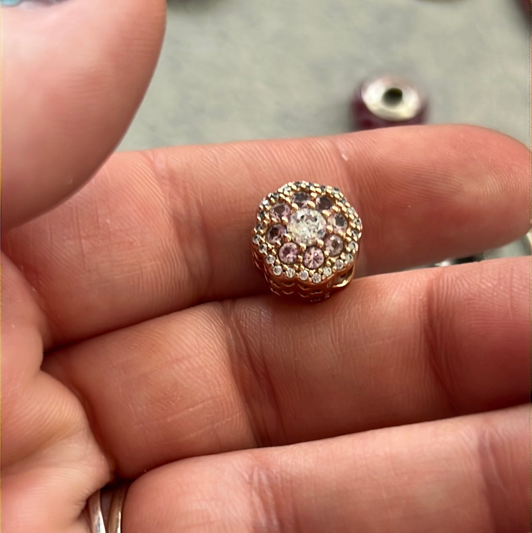 Genuine Pandora Rose Gold Pink Sparkle Flower CZ Charm