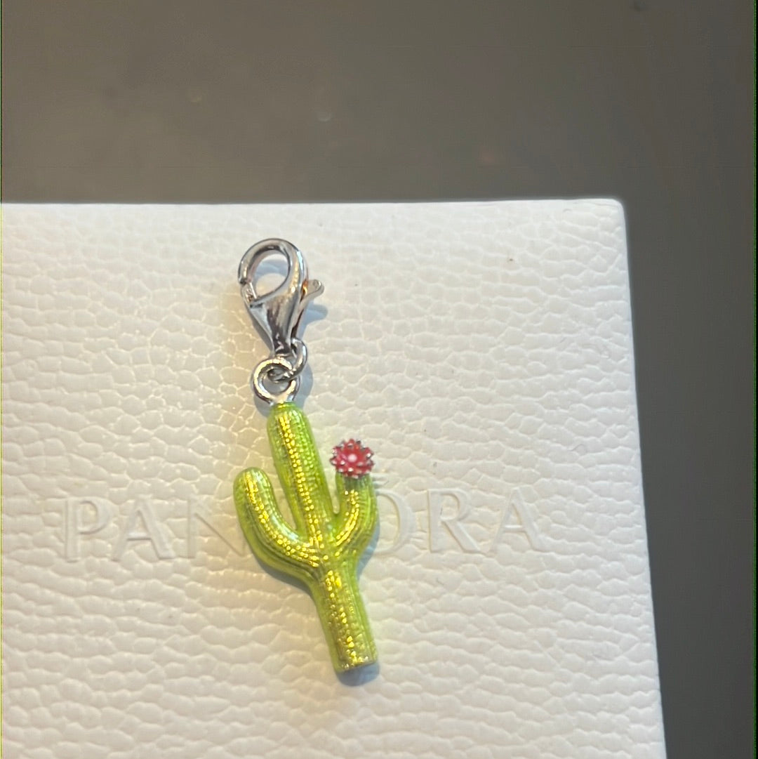 Genuine Thomas Sabo Green Enamel and Flower Cactus Clip Charm