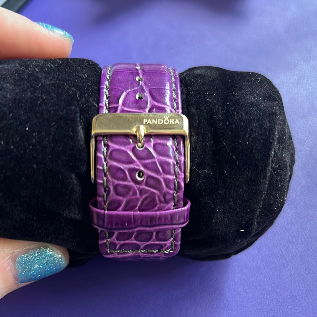 Genuine Pandora Gold Hardware Watch with Purple Leather Strap Perfect
