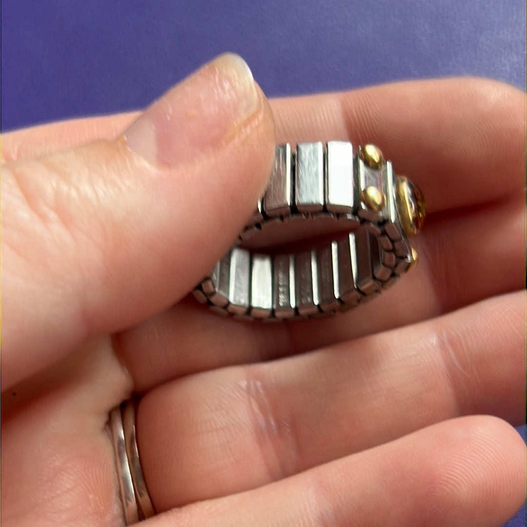 Genuine Nomination Silver Link Stretch Ring Two Tone Fire Opal