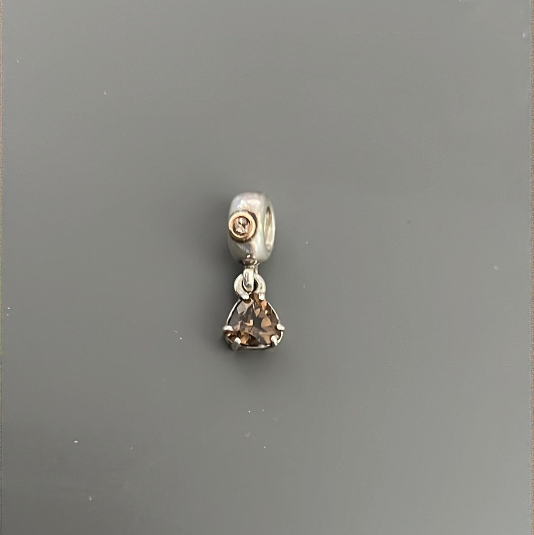Genuine Pandora Two Tone RARE Smoky Brown Stone 'Close to My Heart' Charm