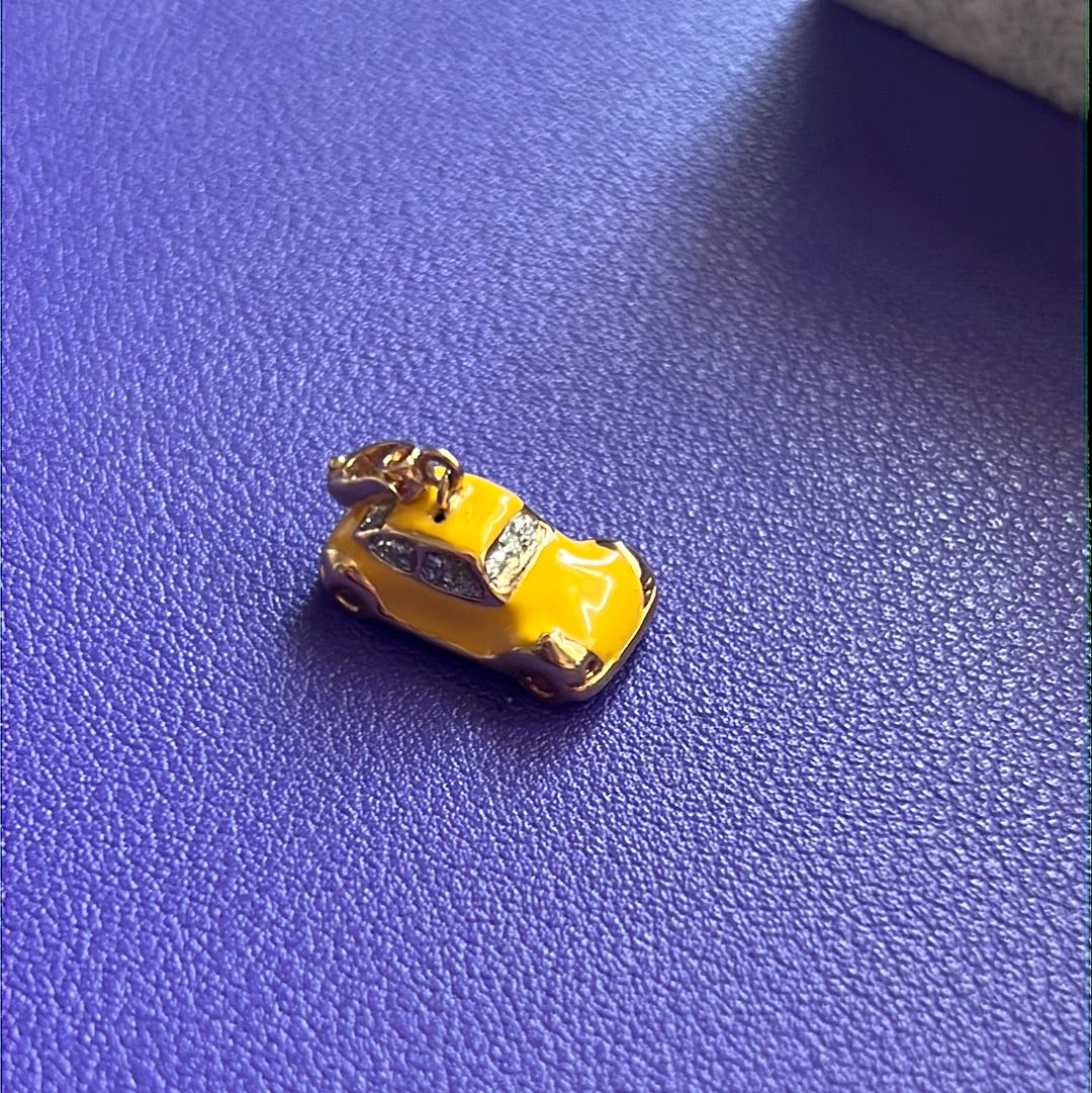 Artlinea 18ct Gold  Yellow Enamel Pave  Beetle Travel Charm Car