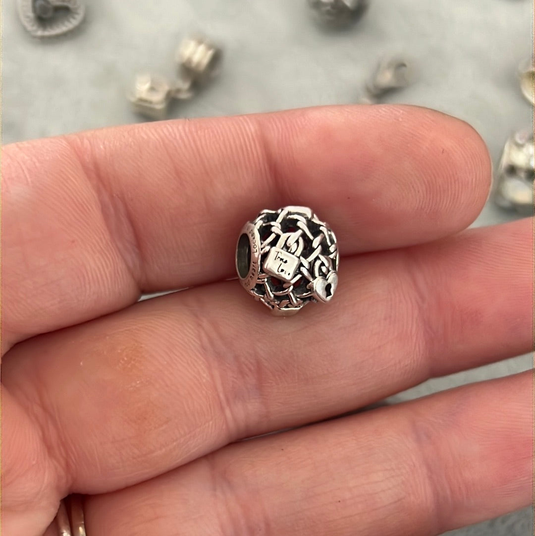 Genuine Pandora Locked in Your Heart Padlock Openwork Charm