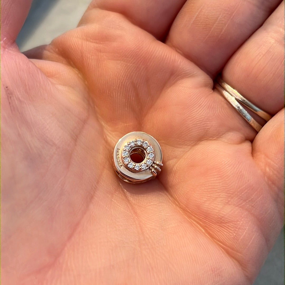Genuine Pandora Rose Gold Pave Crown O Circle Charm