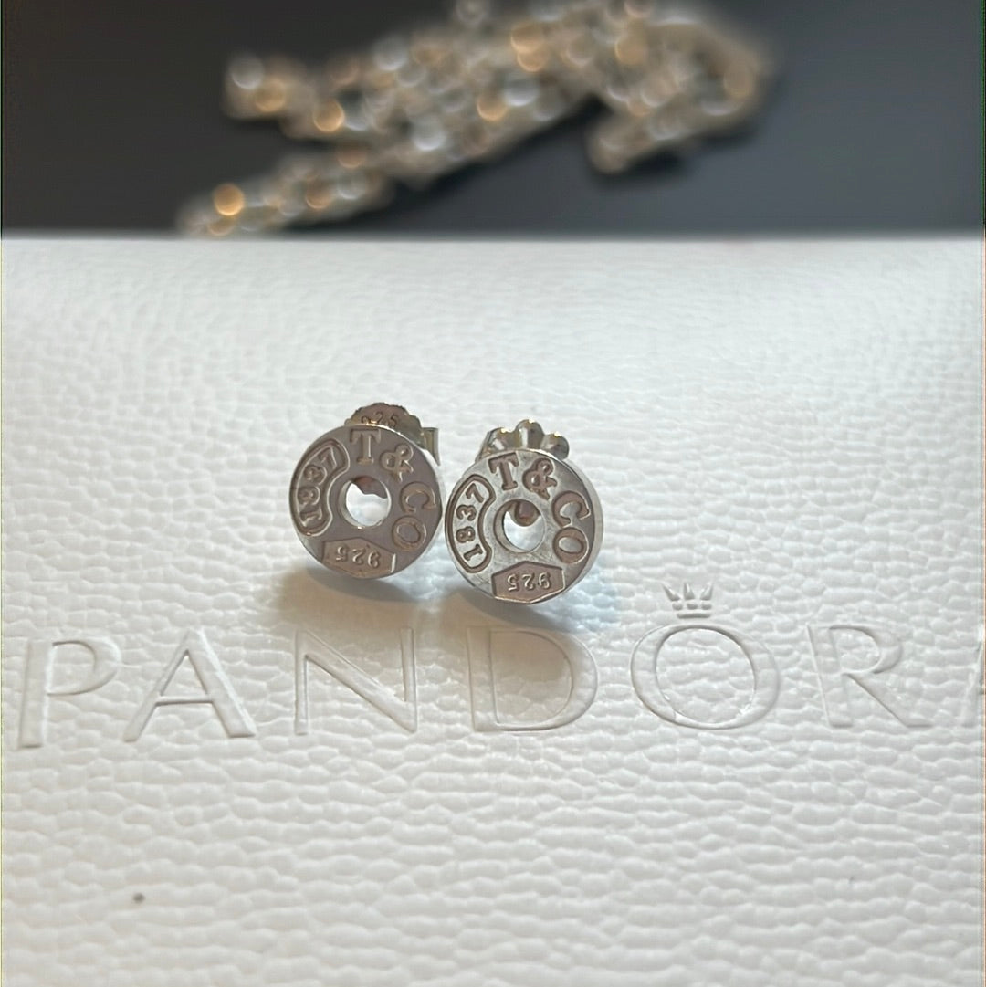 Genuine Tiffany & CO Sterling Silver 1837 Circle Earrings