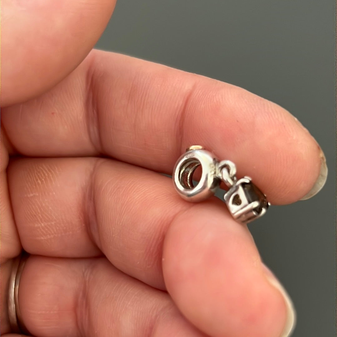 Genuine Pandora Two Tone RARE Smoky Brown Stone 'Close to My Heart' Charm
