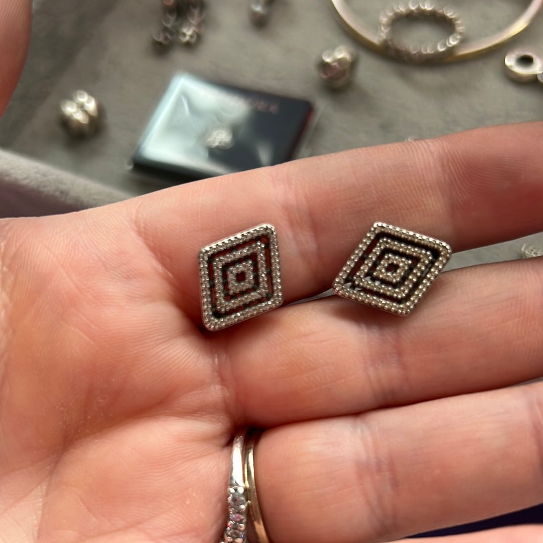 Genuine Pandora Pave Geometric Lines Earrings