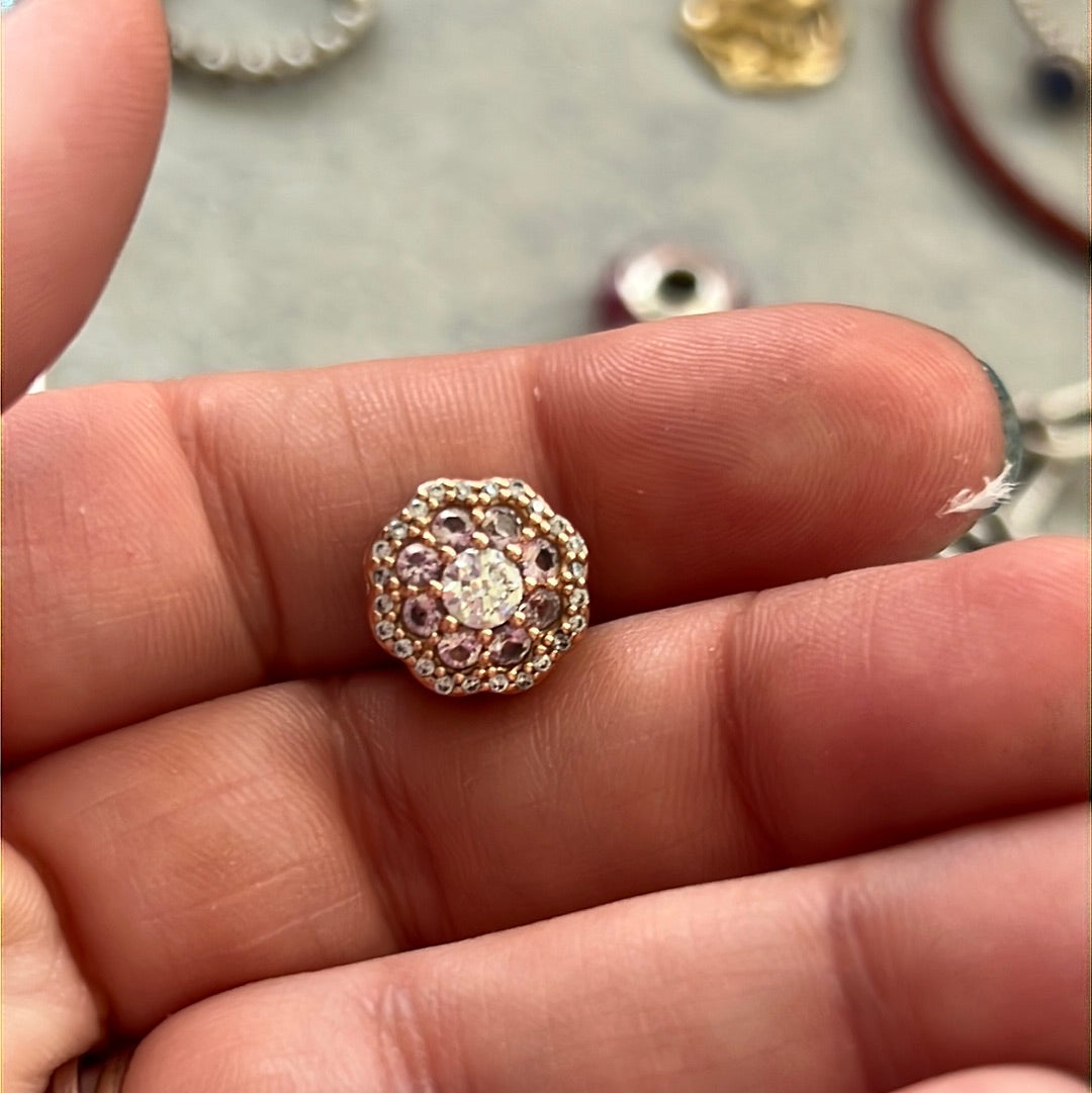 Genuine Pandora Rose Gold Pink Sparkle Flower CZ Charm
