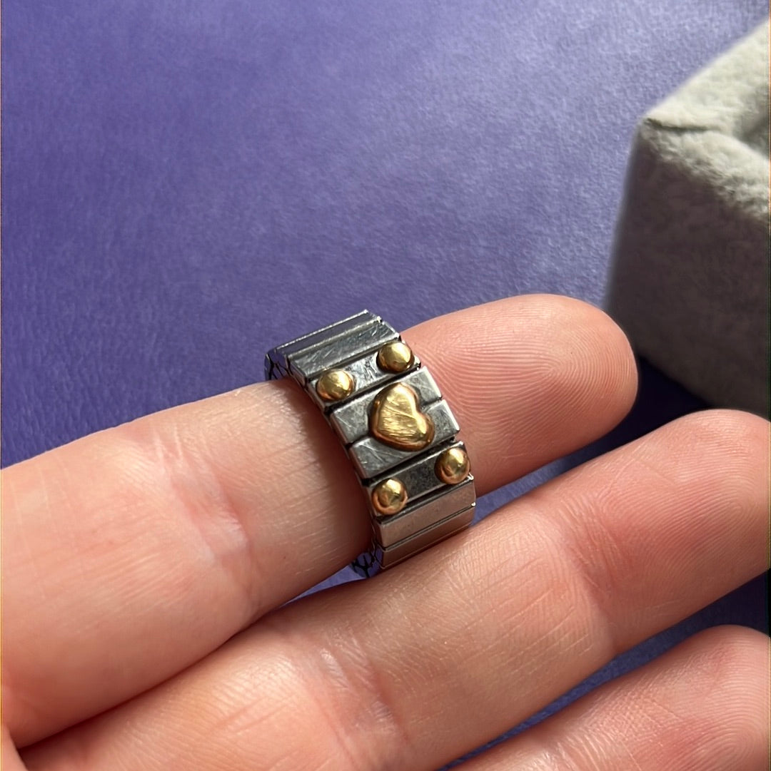 Genuine Nomination Silver Link Stretch Ring Charm Two Tone Hearts