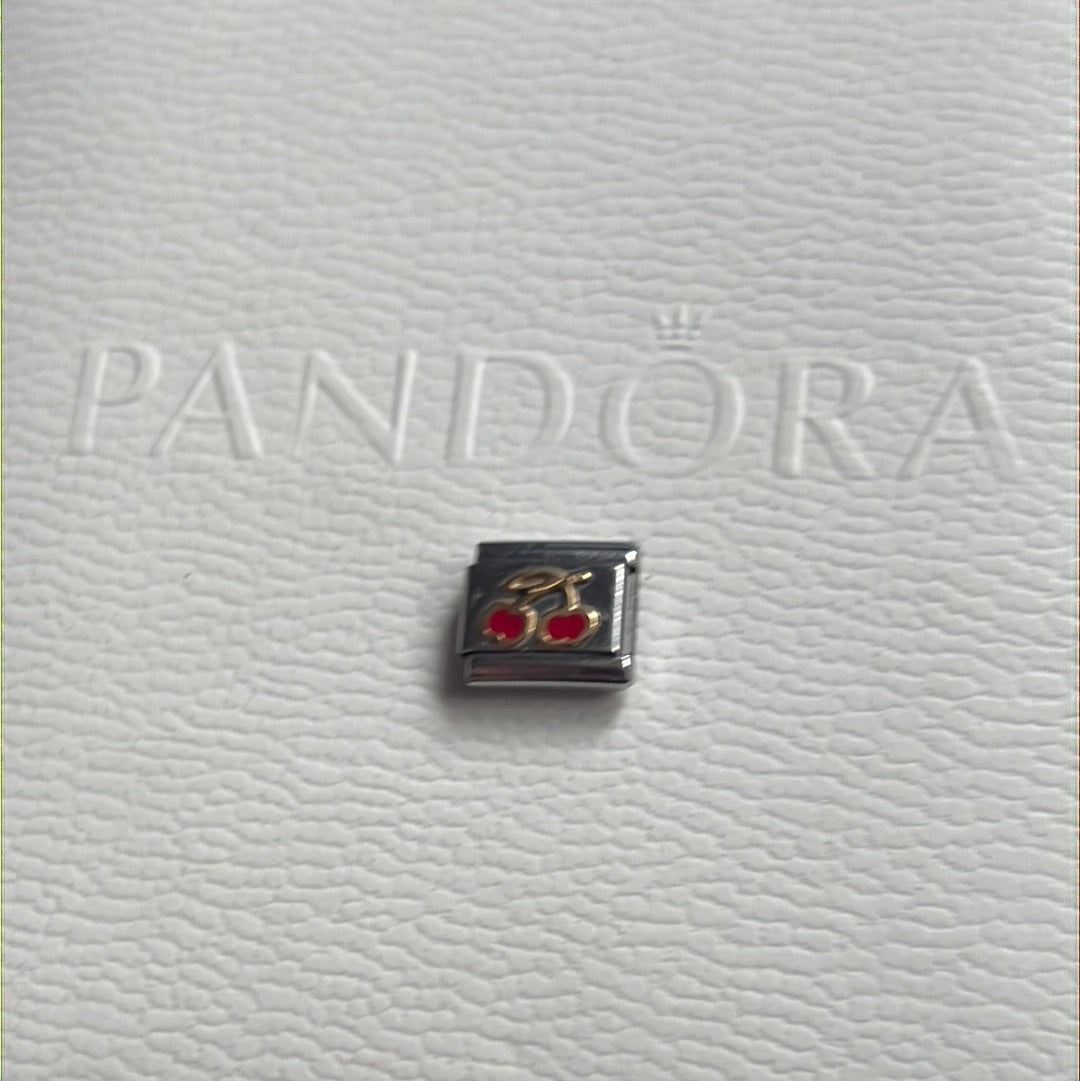 Genuine Nomination Silver Link Charm Two Tone Enamel Cherries Cherry