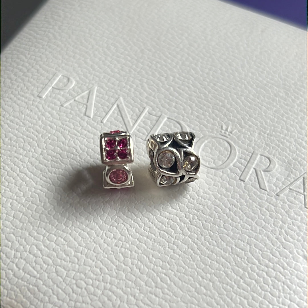 Genuine Chamilia Pink & Clear Sparkle Pave Charms PAIR