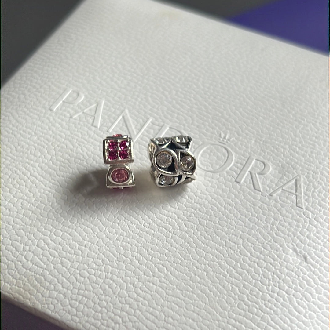 Genuine Chamilia Pink & Clear Sparkle Pave Charms PAIR