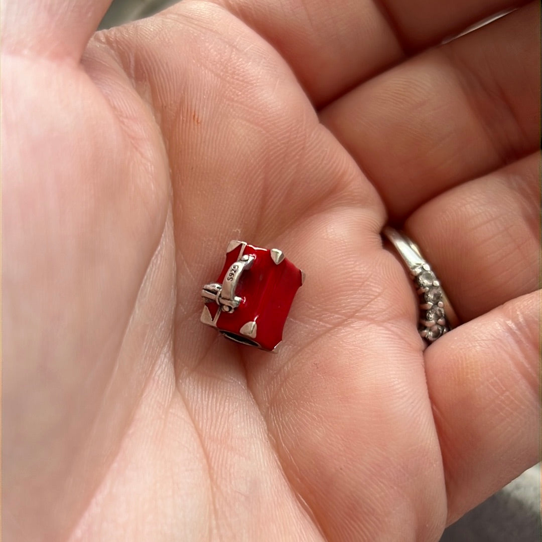 Sterling Silver Enamel Red Suitcase Charm