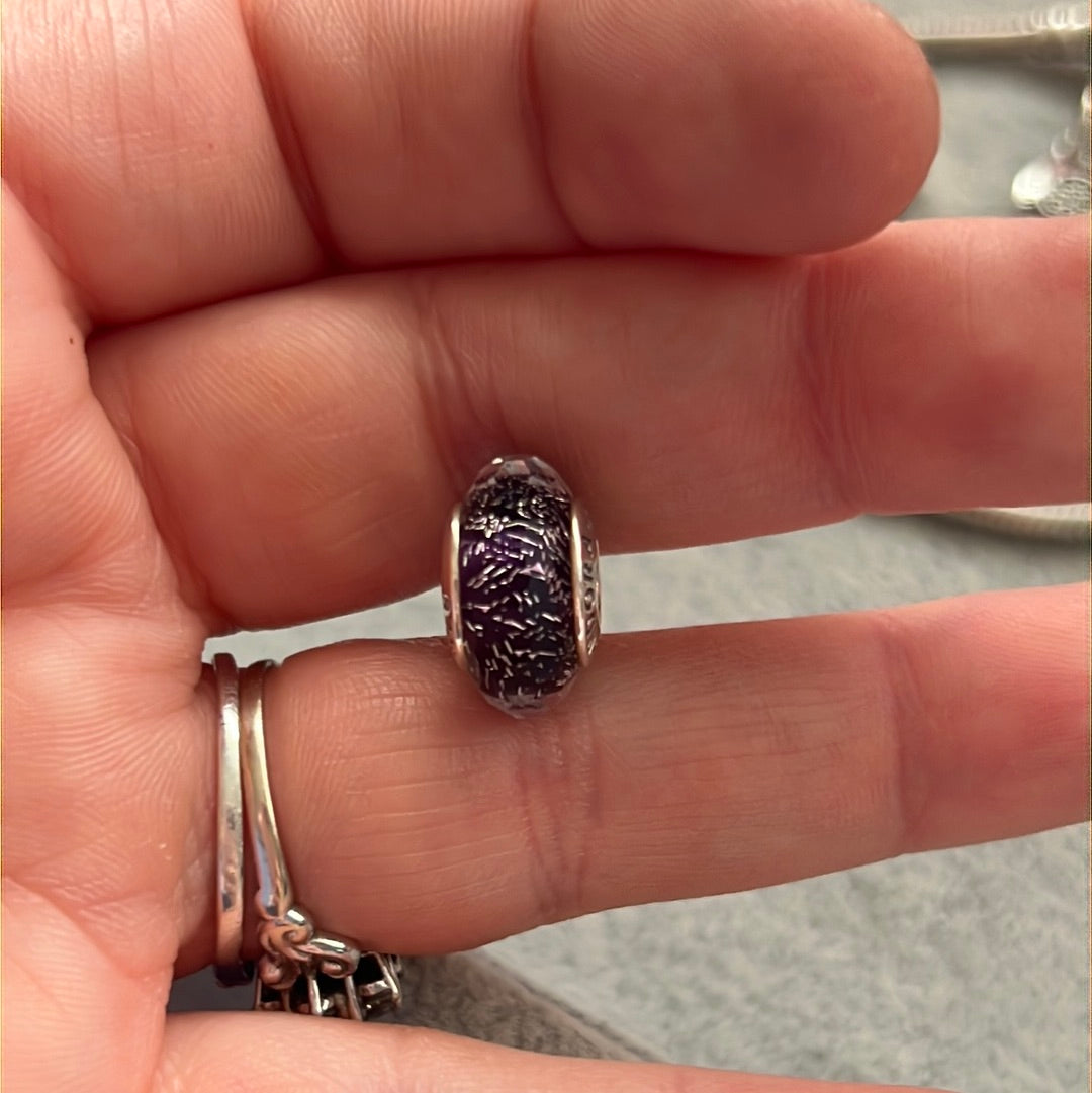 Genuine Pandora Blue Faceted Murano With Glitter Fleck