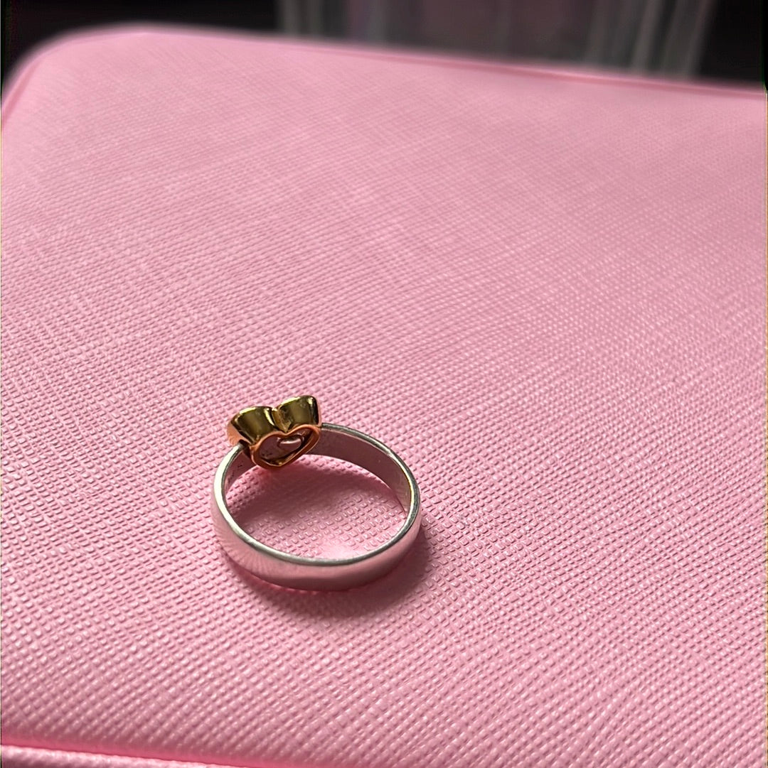 Genuine Pandora Two Tone Sliding Heart Ring Size 52