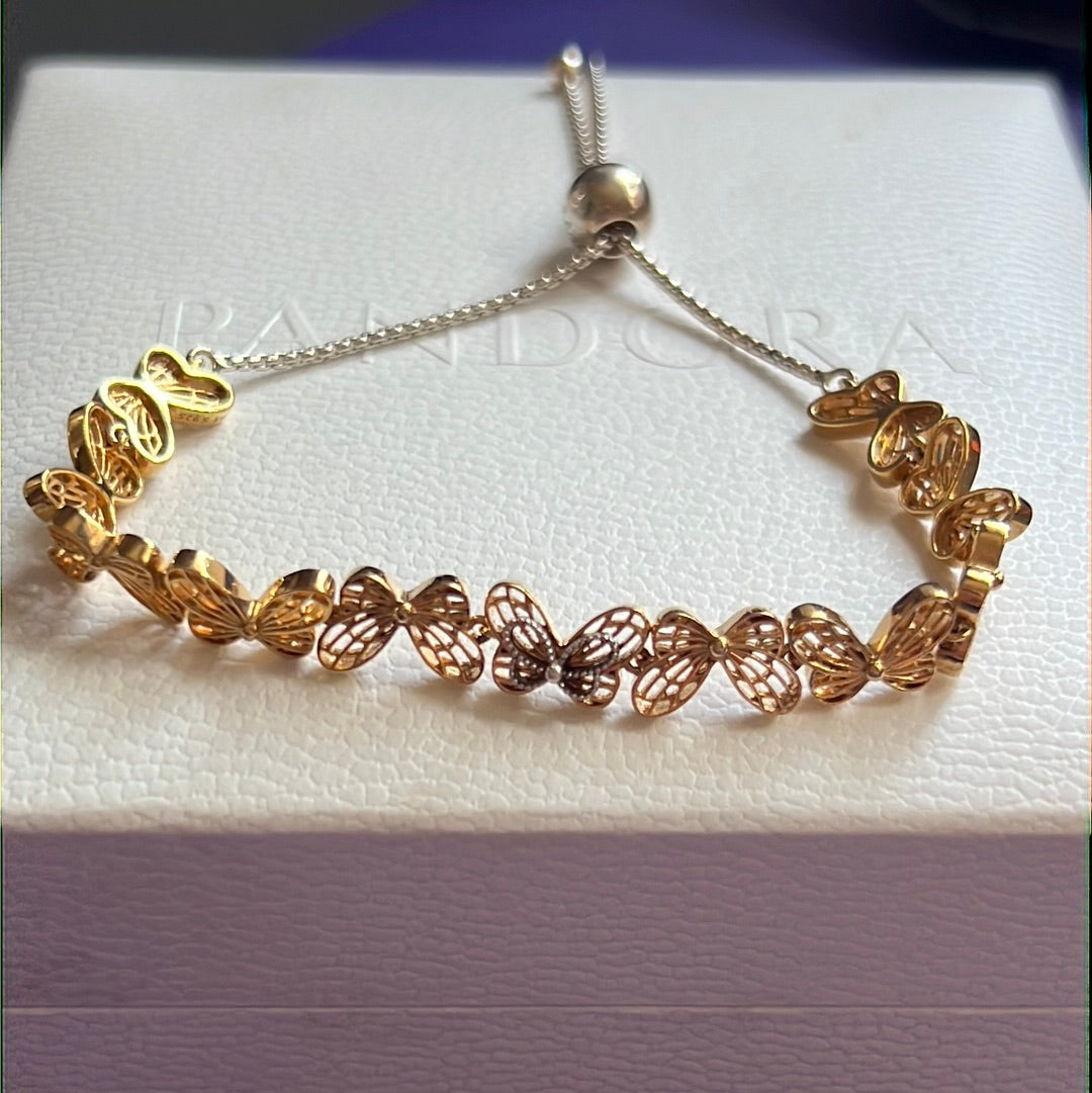 Genuine Pandora Shine Gold Butterfly Open Slider Tennis Bracelet