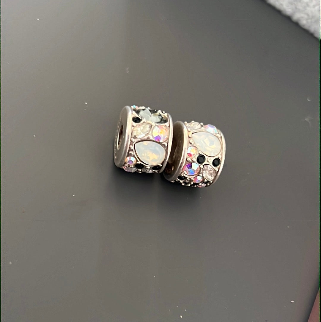 Genuine Chamilia Pair of Opal Teardrop Pave Large Charms x1