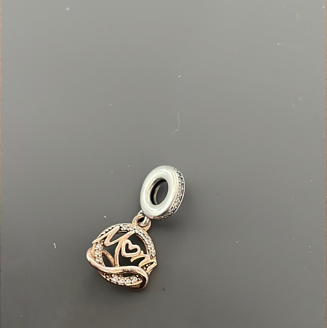 Genuine Pandora Rose Gold Mum Heart Pave Dangle Charm