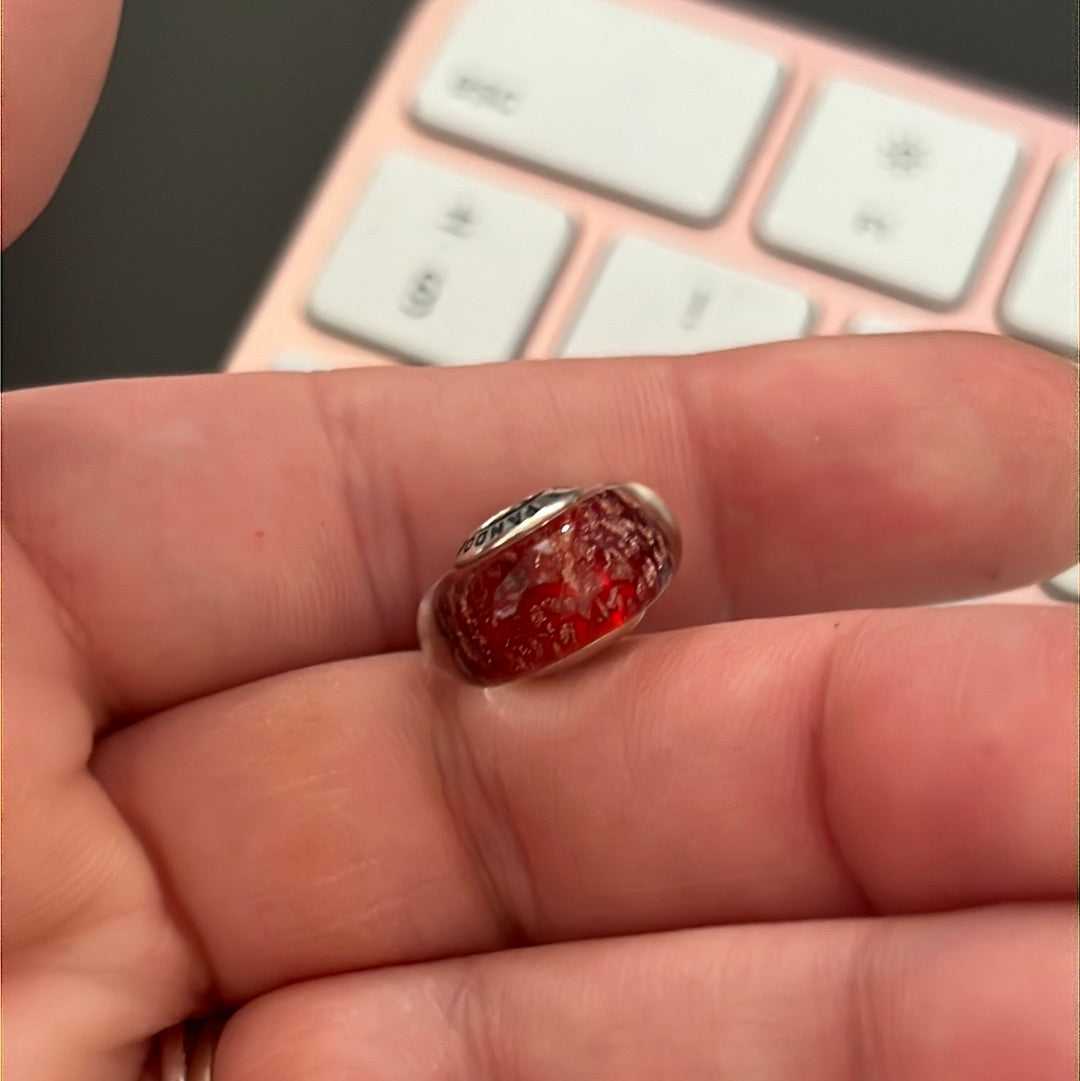 Genuine Pandora Red Twinkle Gold GlitterMurano Glass Charm