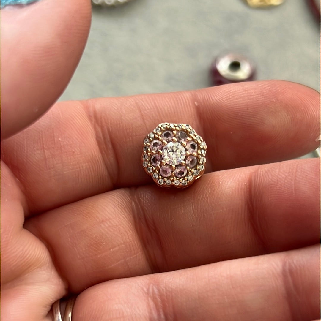 Genuine Pandora Rose Gold Pink Sparkle Flower CZ Charm