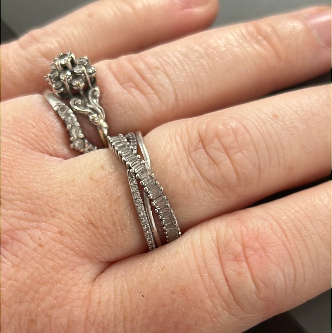 Sterling Silver Dazzling Pave Wave Cross Over CZ Ring 60