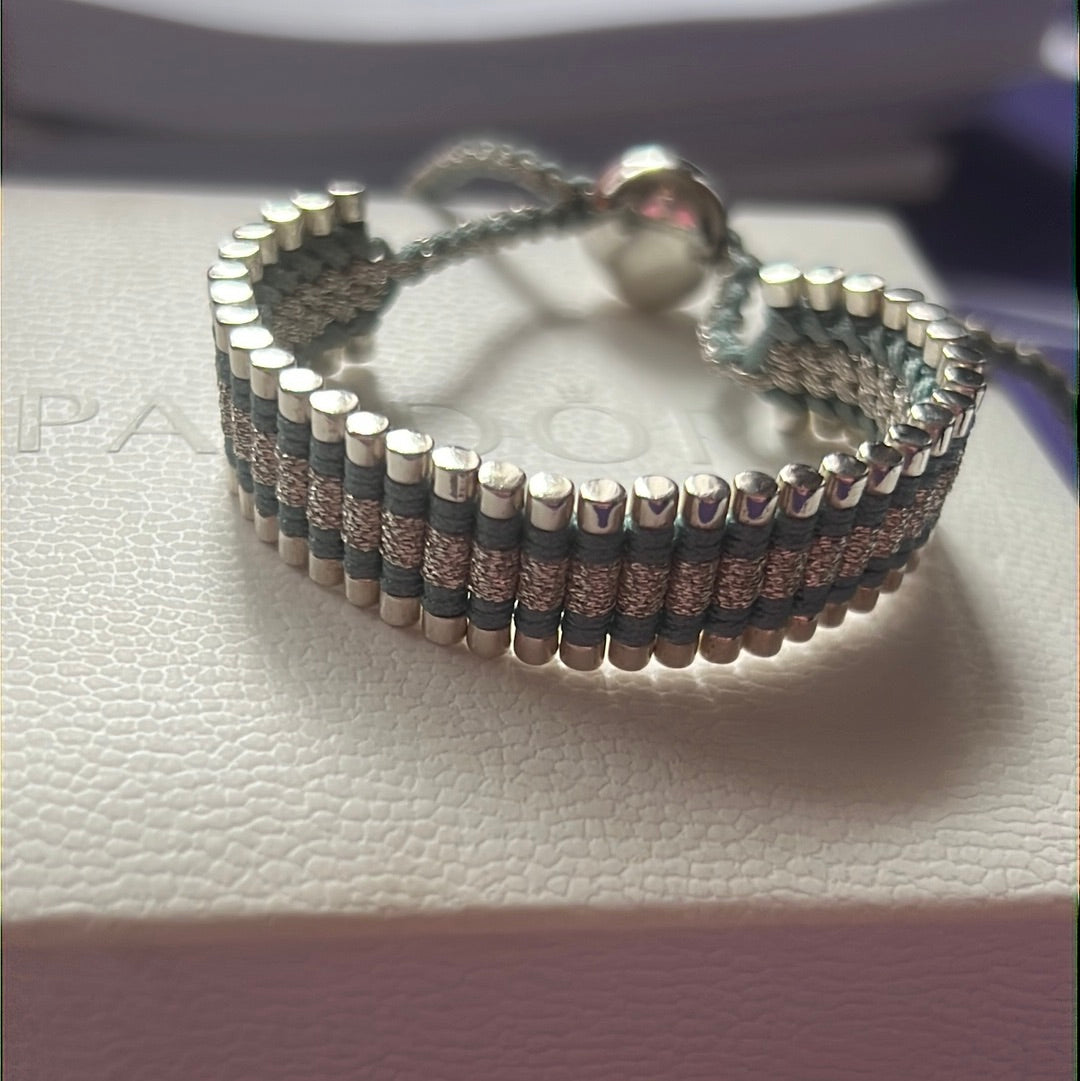 Genuine Links of London Woven Sweetie Friendship Bar Bracelet Baby Blue and Glitter Silver