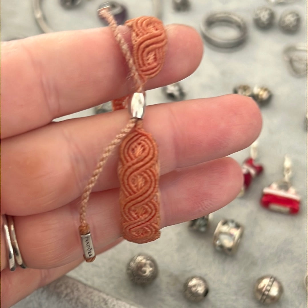 Genuine Pandora Orange Salmony Macramé Material Bracelet Clip Station One Charm Bracelet