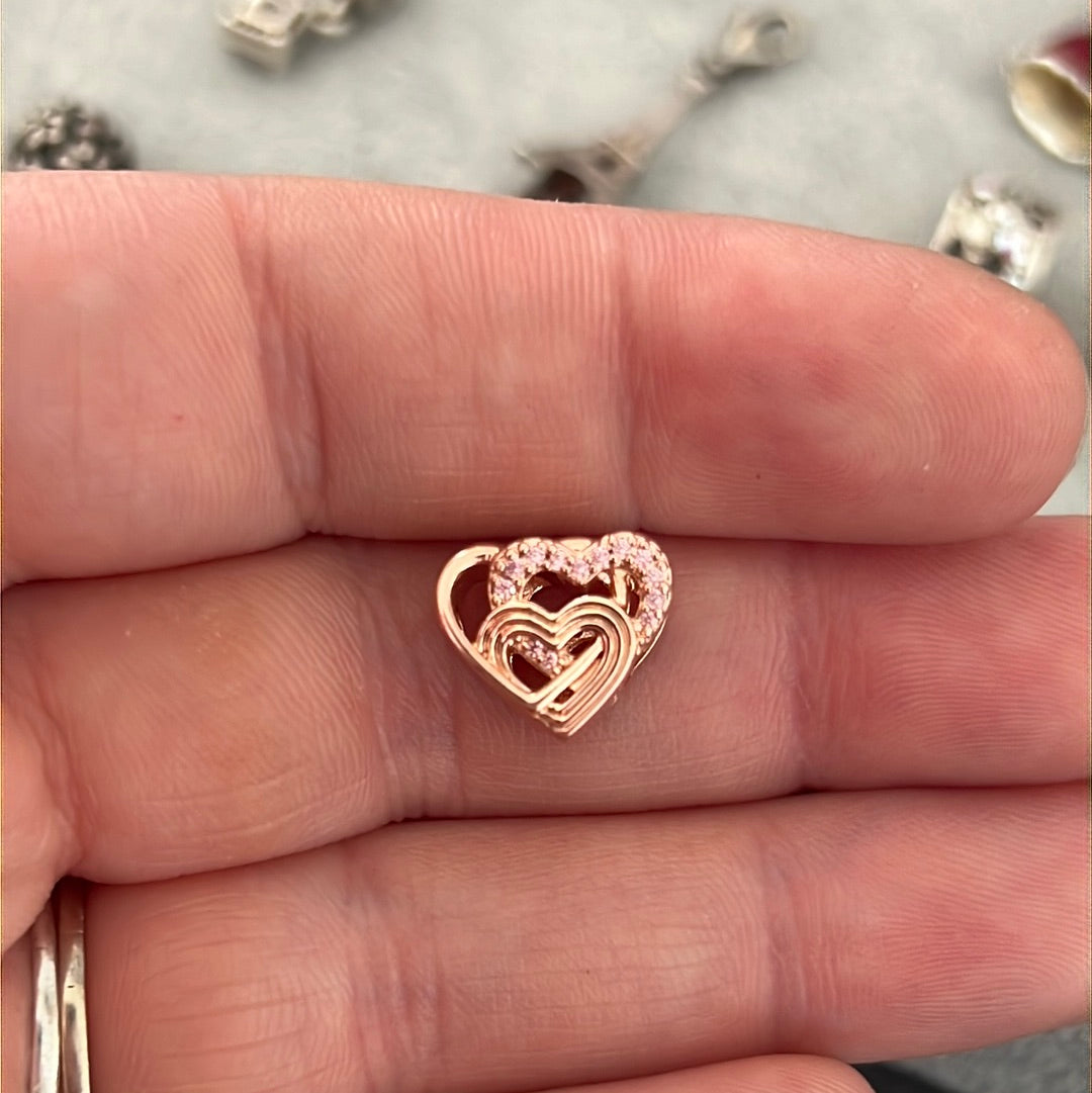 Genuine Pandora Rose Gold Double Pave Heart Intertwined Openwork Charm