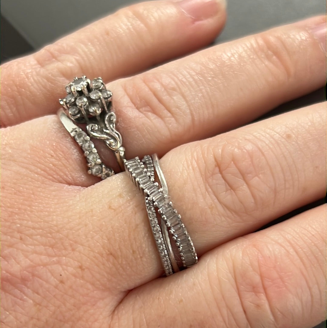Sterling Silver Dazzling Pave Wave Cross Over CZ Ring 60