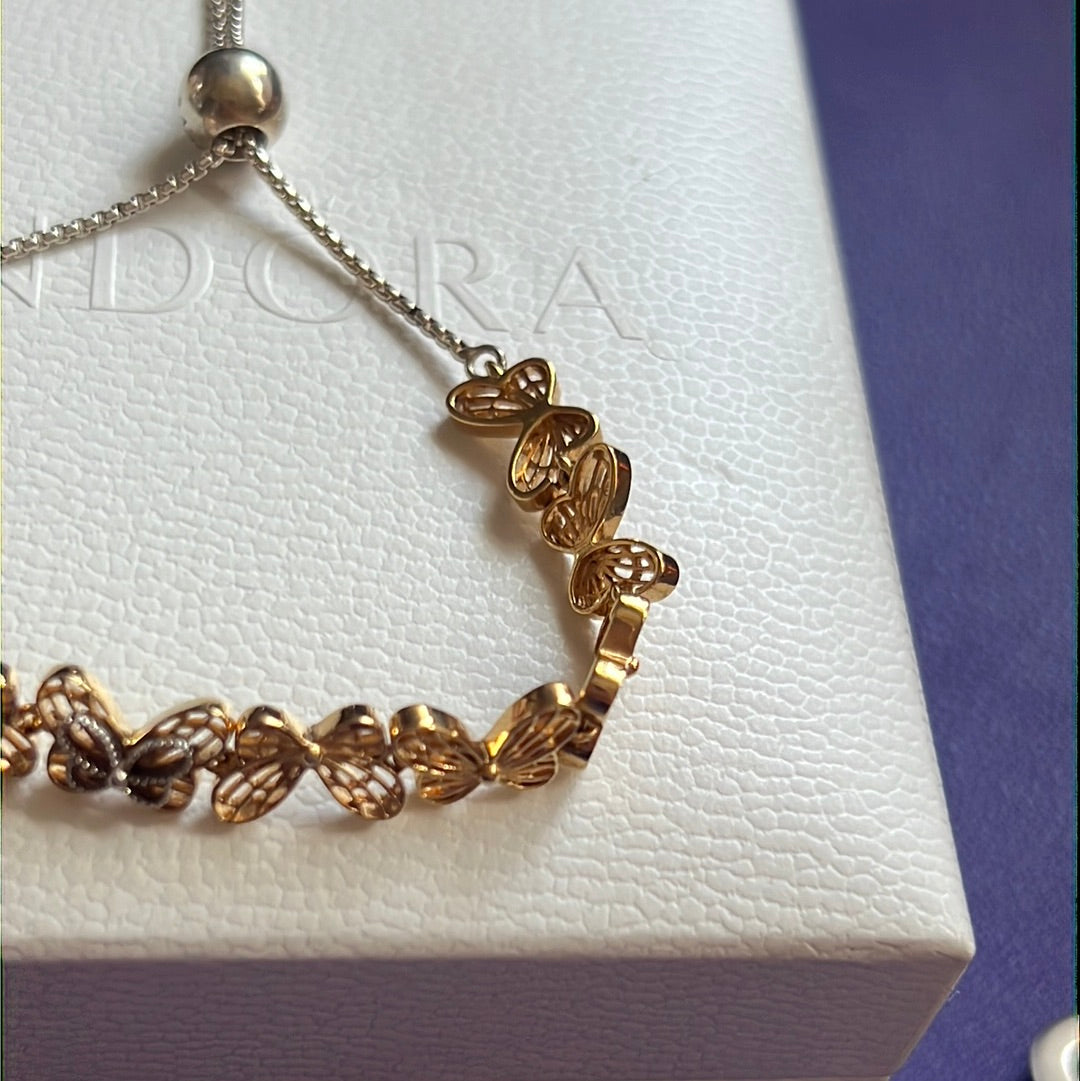 Genuine Pandora Shine Gold Butterfly Open Slider Tennis Bracelet