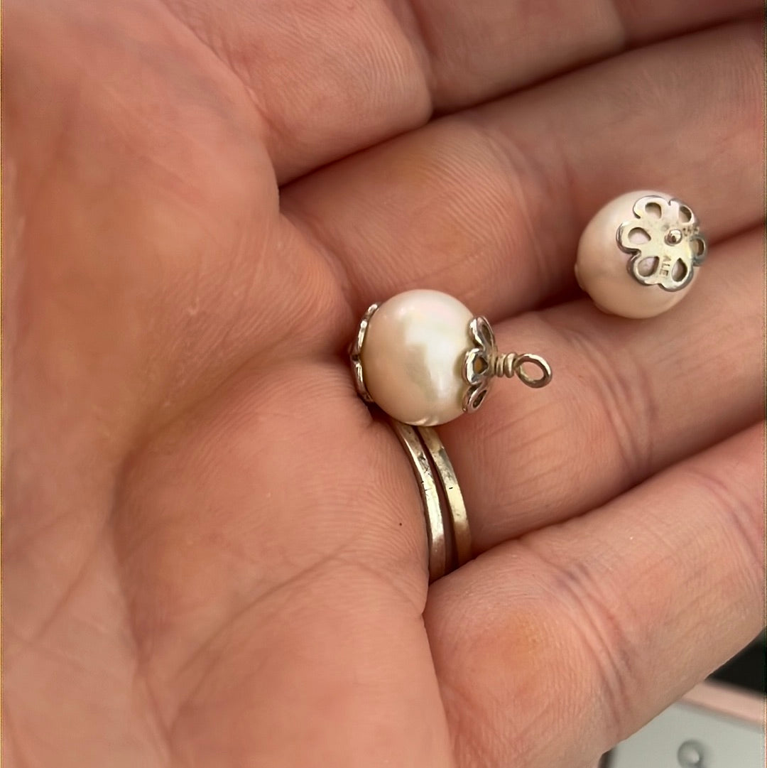 Genuine Pandora RARE and HTF Compose Pearl Dangle Flower Earring Charms