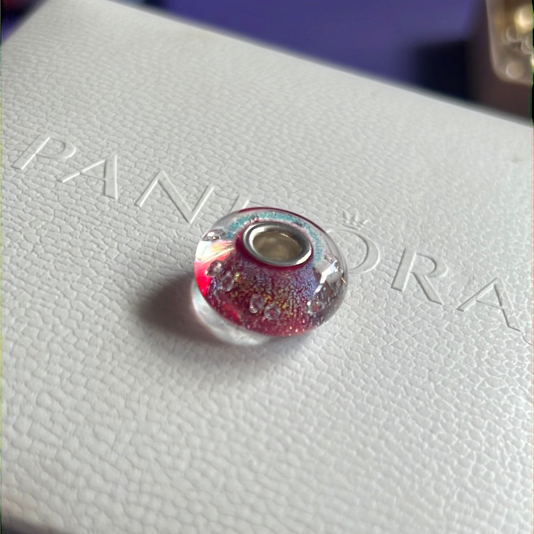 Genuine Chamilia Pink Shine Sparkle Foil Murano Glass Charm With Bubbles