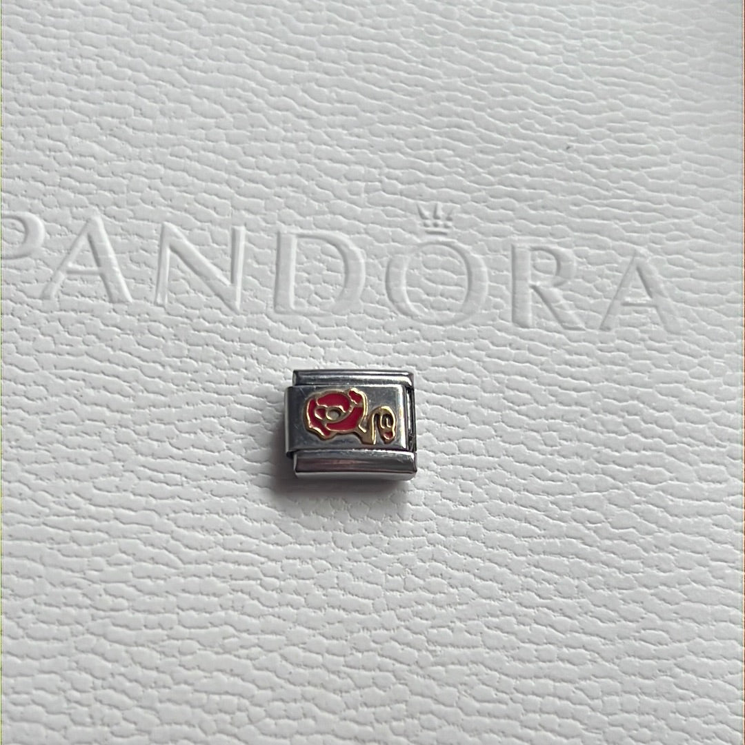 Genuine Nomination Silver Link Charm Two Tone Enamel Rose