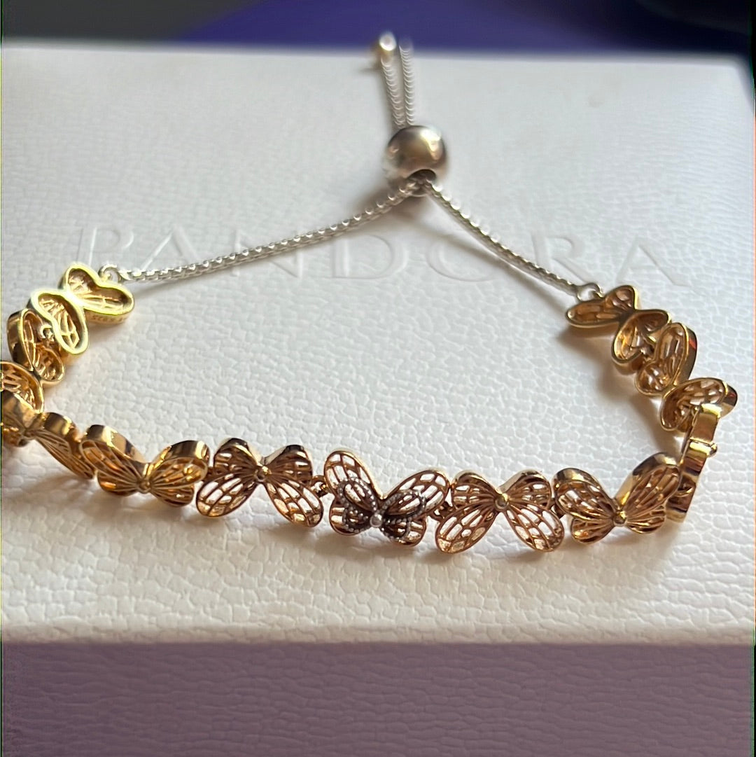 Genuine Pandora Shine Gold Butterfly Open Slider Tennis Bracelet