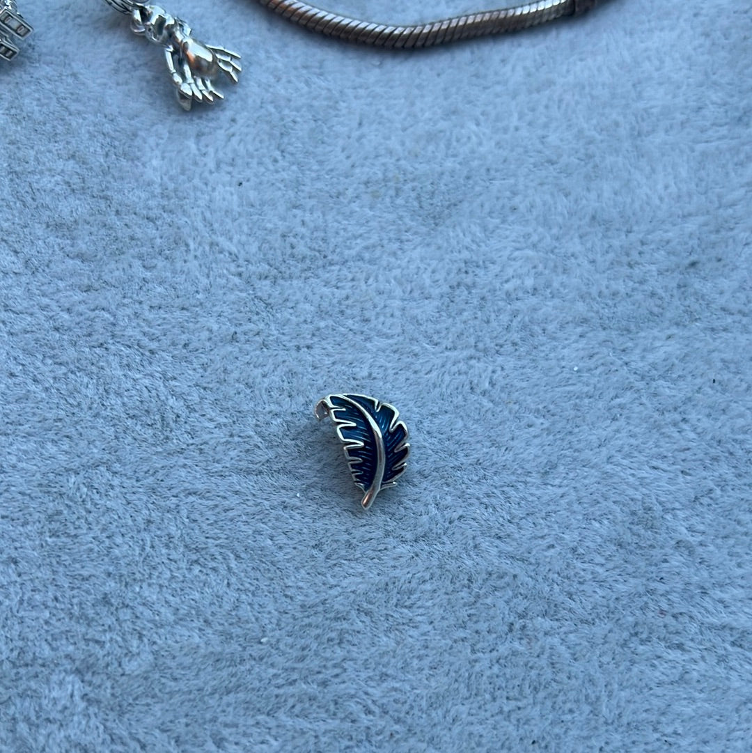 Genuine Pandora Purple and Green Enamel Feather Leaf Charm