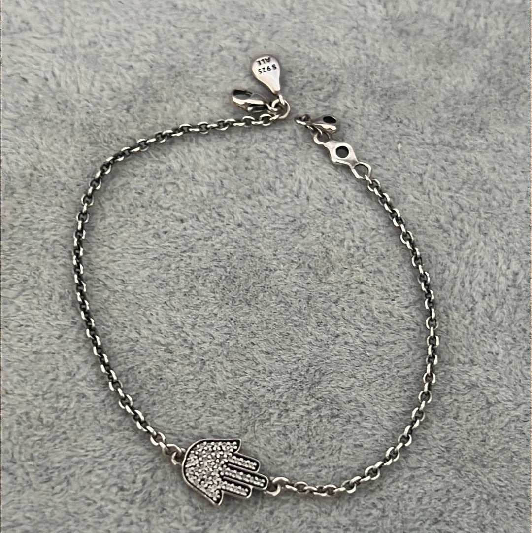 Genuine Pandora Pave Hamsa Hand Dainty Adjustable Bracelet 175cm