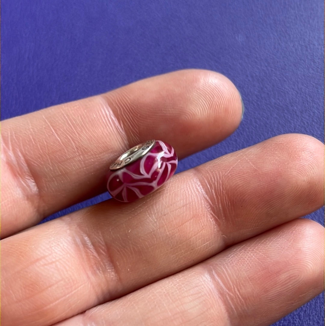 Genuine Chamilia Pink Glass Murano With Light Pink Swirl Charm