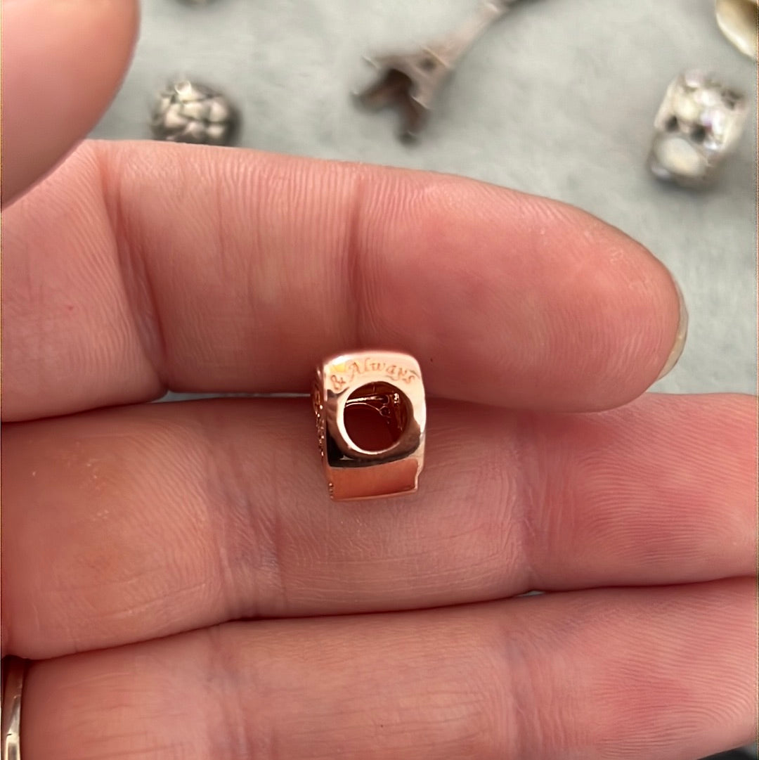 Genuine Pandora Rose Gold Double Pave Heart Intertwined Openwork Charm